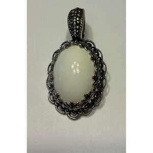 Carolyn Pollack Sterling Silver White Oval Stone Filigree Enhancer Pendant 925